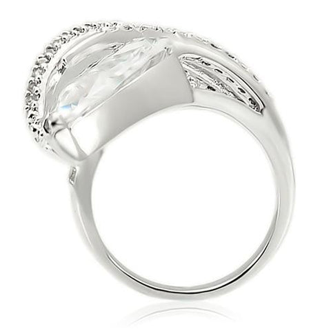 0W253 - Rhodium Brass Ring with AAA Grade CZ  in Clear