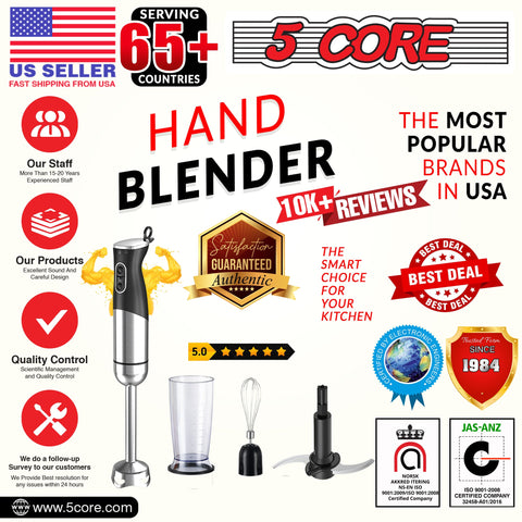 5 Core Immersion Hand Blender 400/500W Electric Hand Mixer Whisk w 2