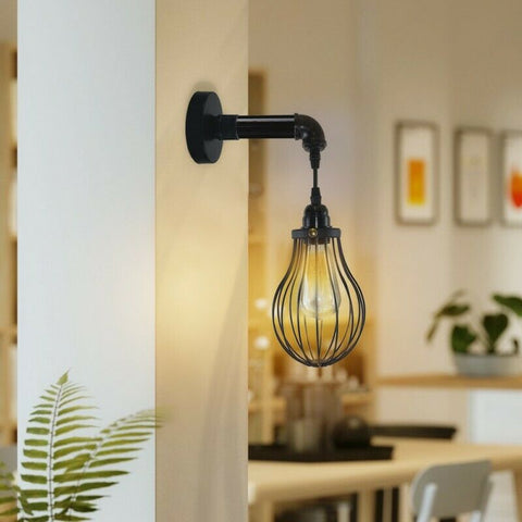 Industrial Vintage Retro Pipe Sconces Wall Light  dome black Cage