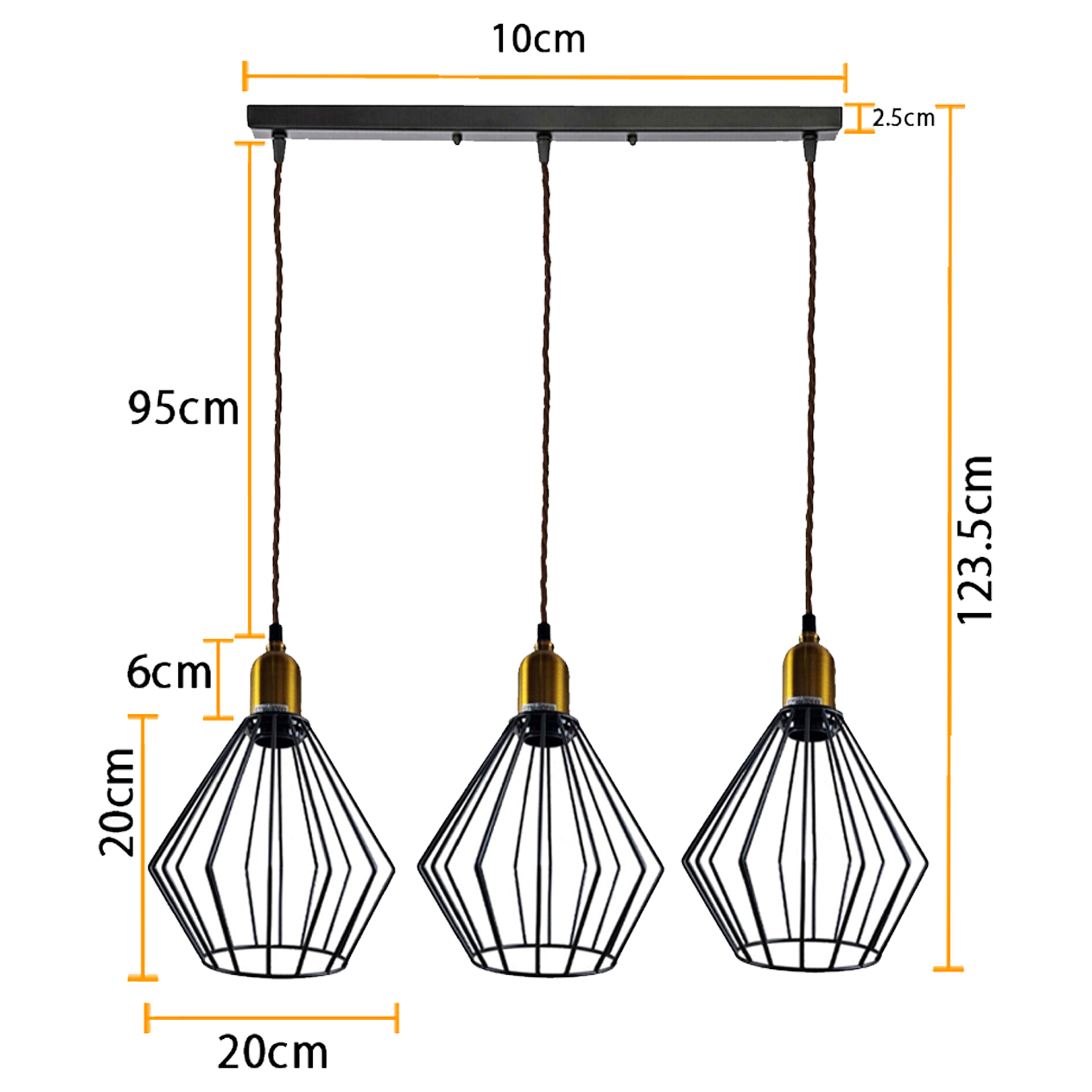 industrial Vintage Retro 3 head Rectangle Ceiling Wire Cage Pendant