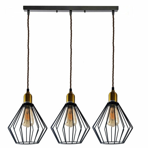 industrial Vintage Retro 3 head Rectangle Ceiling Wire Cage Pendant