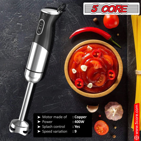 5 Core Immersion Hand Blender 400/500W Electric Hand Mixer Whisk w 2