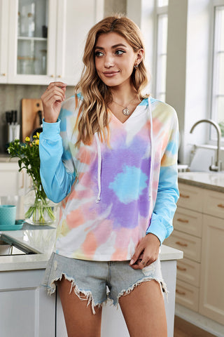 Fashion Sky Blue Colorblock The Sun Cotton Blend Tie Dye Hoodie