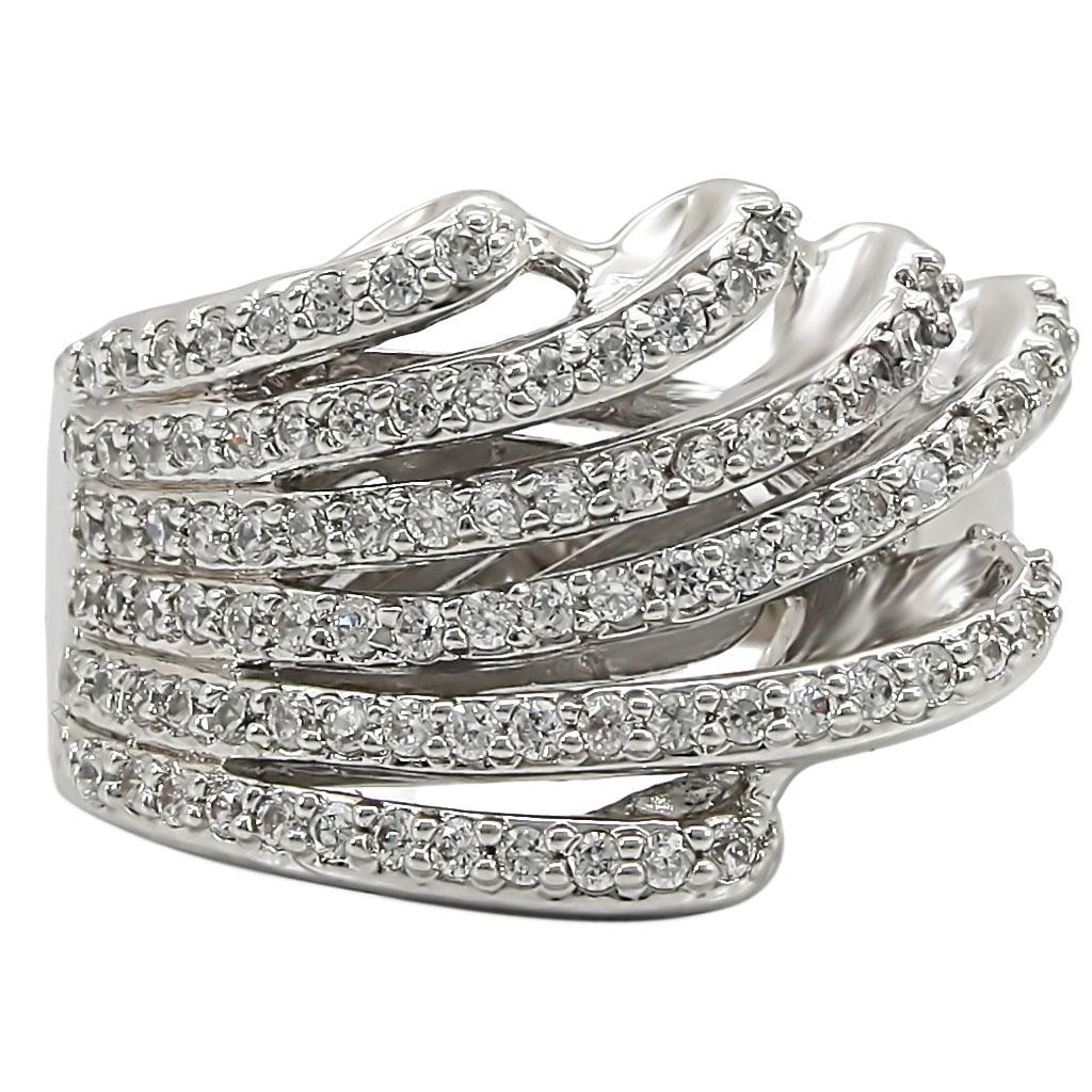 1W018 - Rhodium Brass Ring with AAA Grade CZ  in Clear