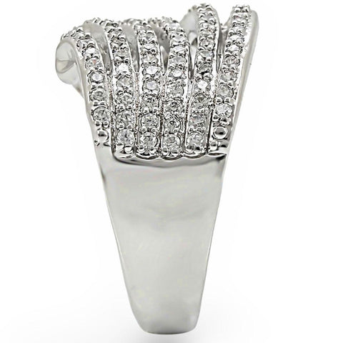 1W018 - Rhodium Brass Ring with AAA Grade CZ  in Clear