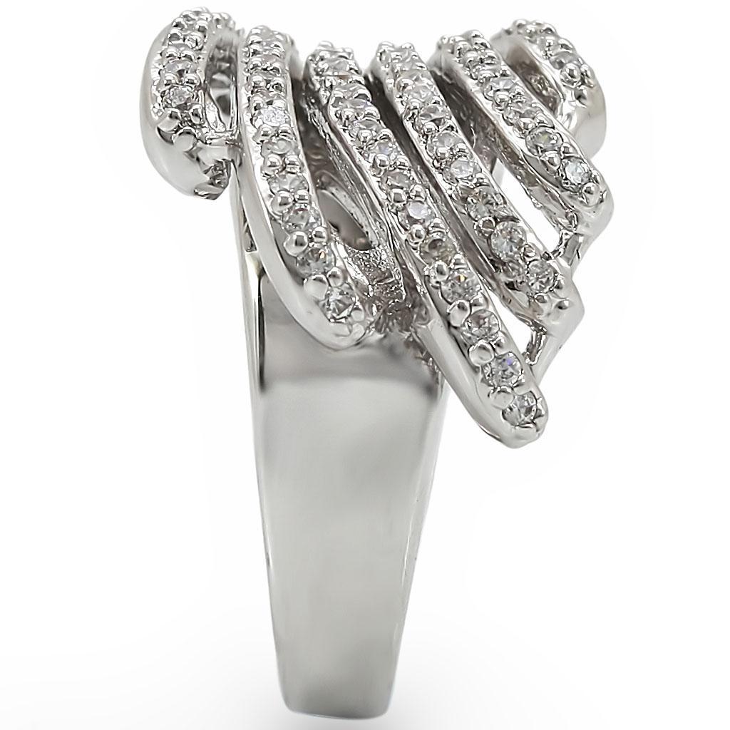 1W018 - Rhodium Brass Ring with AAA Grade CZ  in Clear