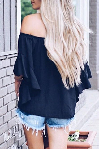 Fashion Black Off The Shoulder Knot Front Top