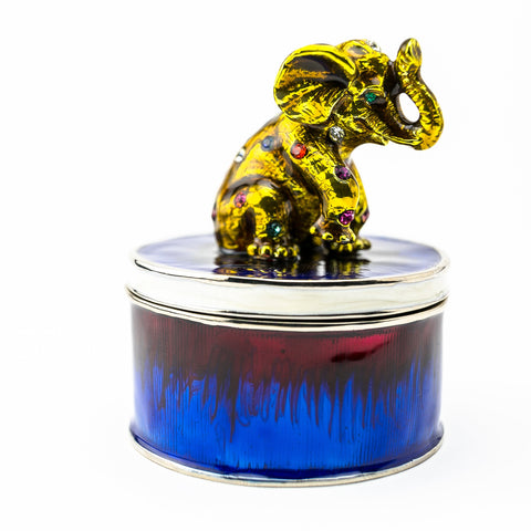 Gold Elephant on Blue Trinket Box