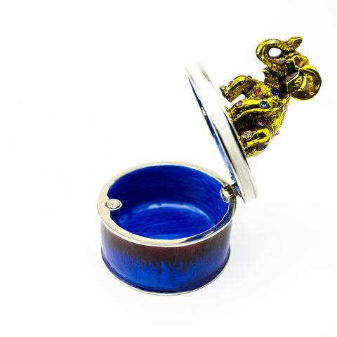 Gold Elephant on Blue Trinket Box