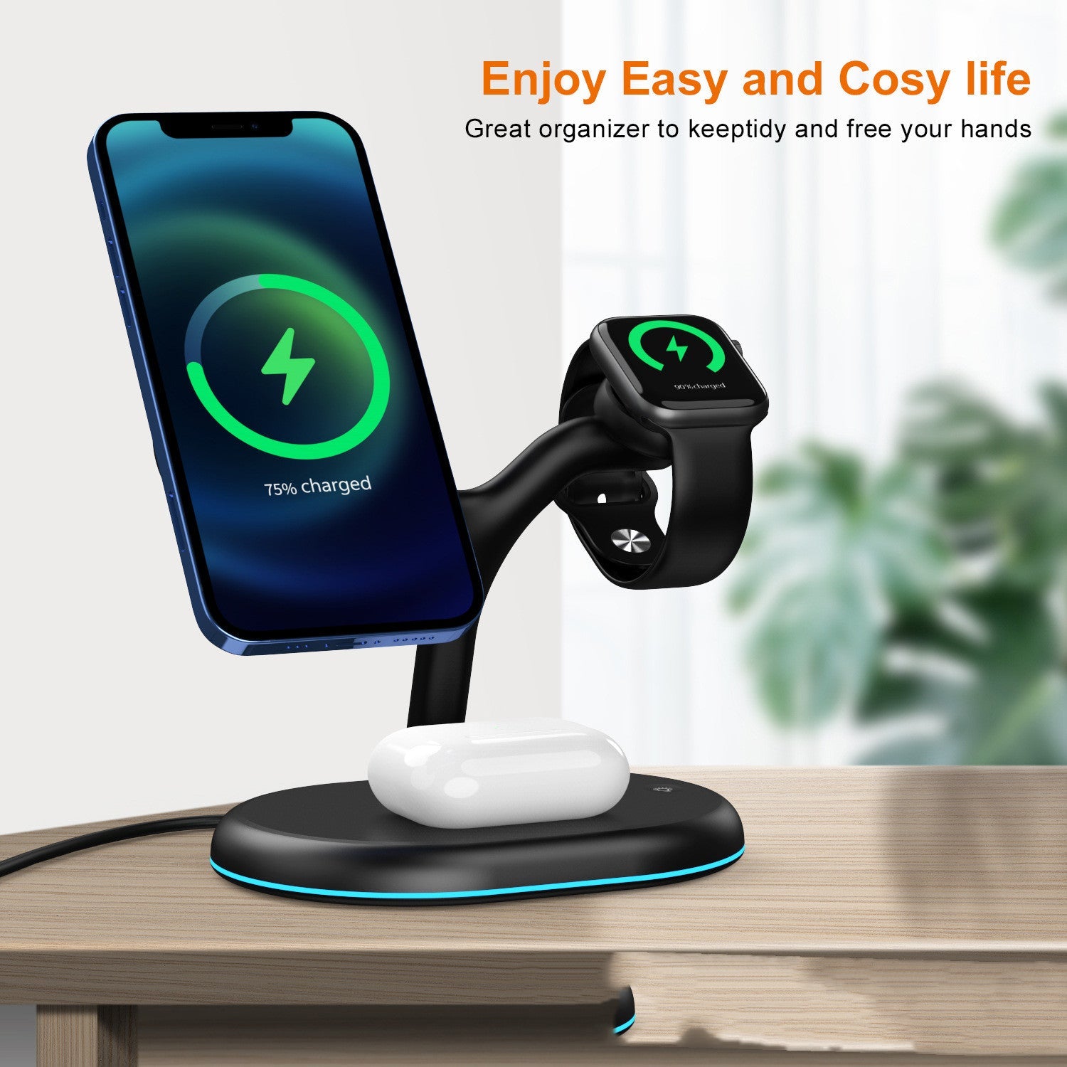 Three-in-one Magnetic Phone Headset Watch Wireless Charger