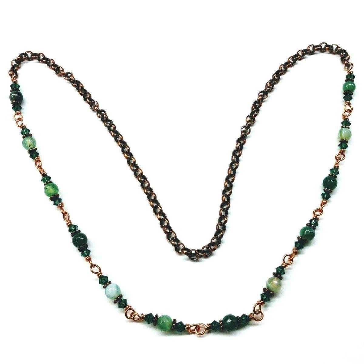 24 Inches Emerald Agate Striped Gemstone Wire Wrapped Necklace