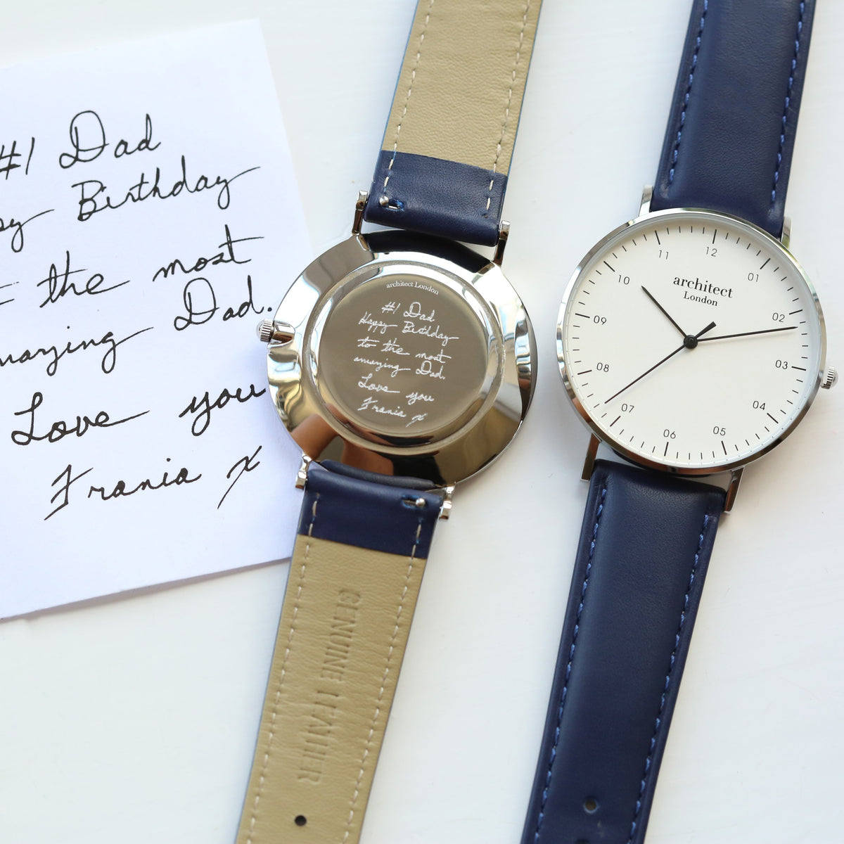 Handwriting Engraving - Men's Architect Zephyr + Admiral Blue Strap