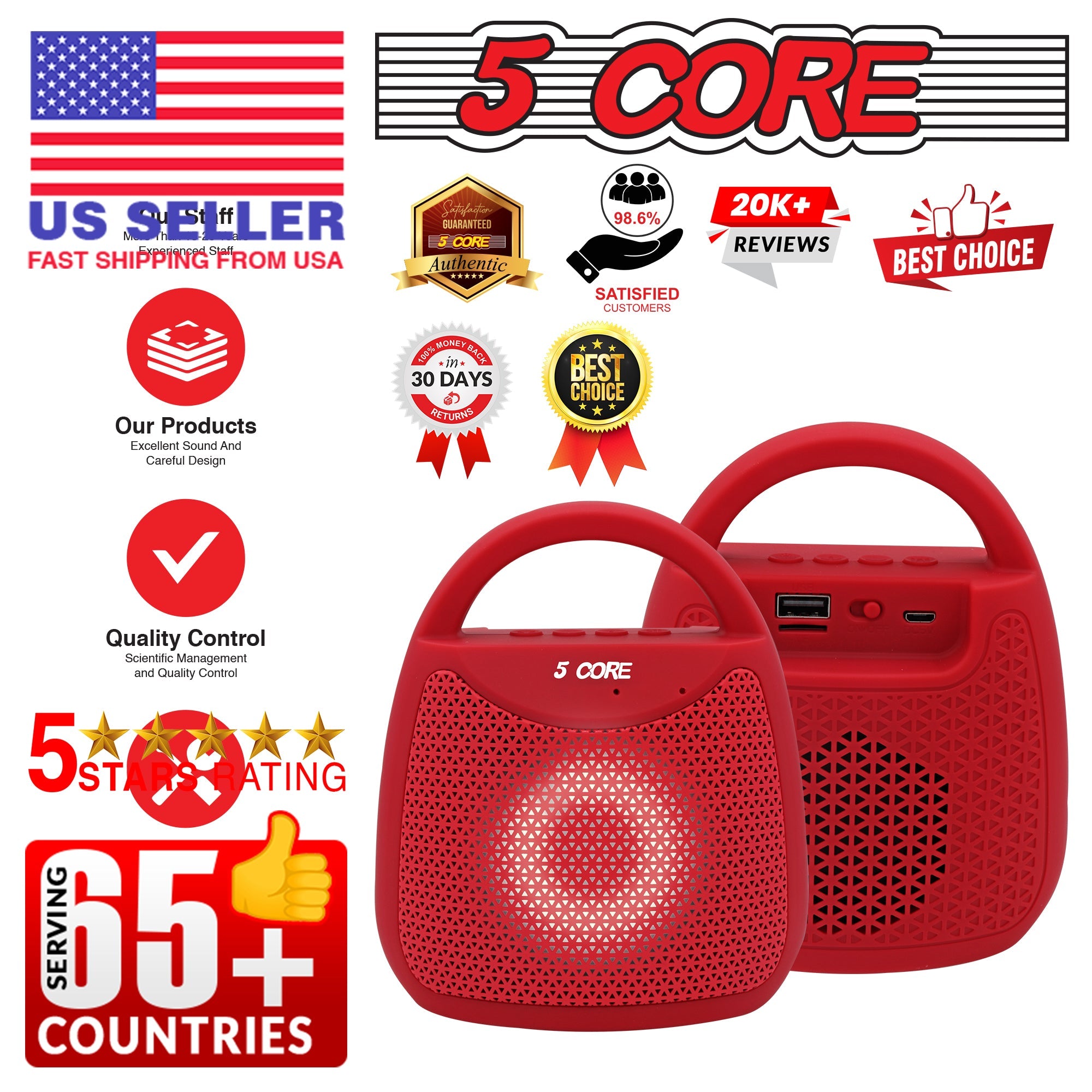 5 Core Bluetooth Speaker Wireless Outdoor Portable Waterproof Loud USB