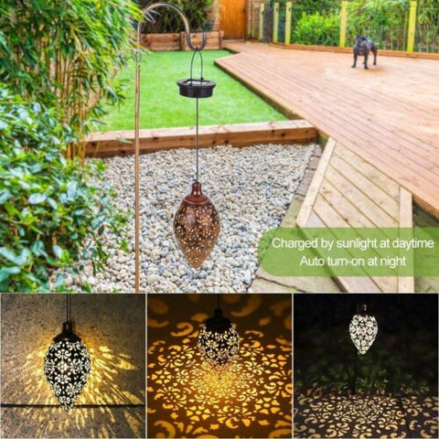 2Pcs Solar LED Hanging Lantern Lights Metal Garden Patio Decor Lights