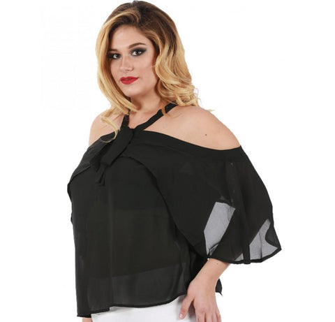 Curvy Plus Size Sheer Off-the-Shoulder blouse 3533330C