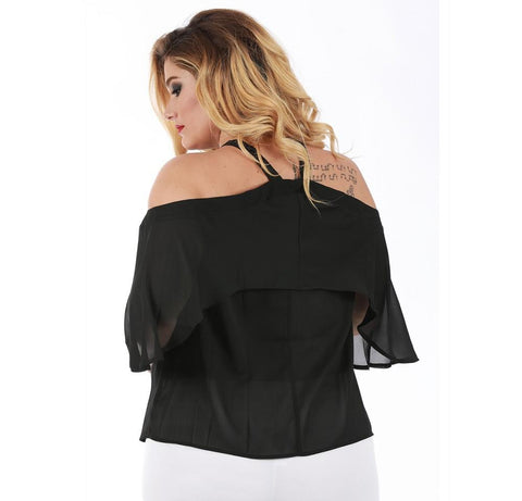 Curvy Plus Size Sheer Off-the-Shoulder blouse 3533330C