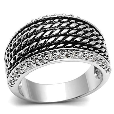 3W065 - Rhodium Brass Ring with AAA Grade CZ  in Clear