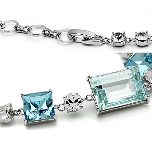 3W176 - Rhodium Brass Bracelet with Top Grade Crystal  in Sea Blue