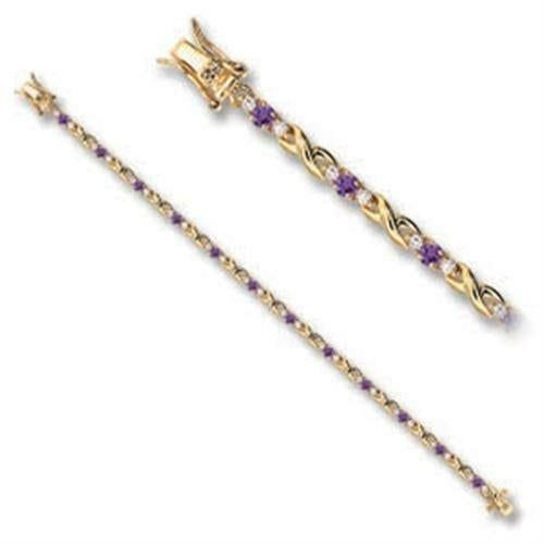 46805 - Gold Brass Bracelet with AAA Grade CZ  in Tanzanite