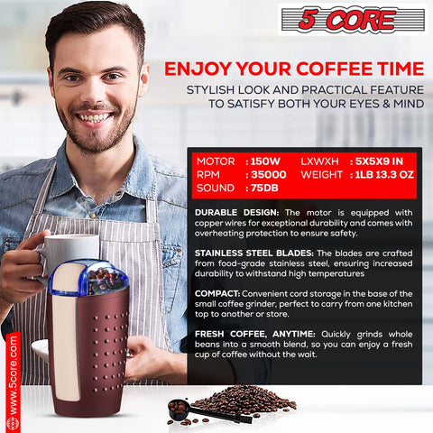 5 Core Coffee Grinder 85 Gram Capacity 150W Electric Bean Spice