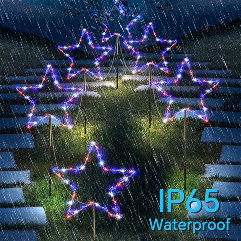 Outdoor Solar Pathway Lights Red White and Blue Star Lights for