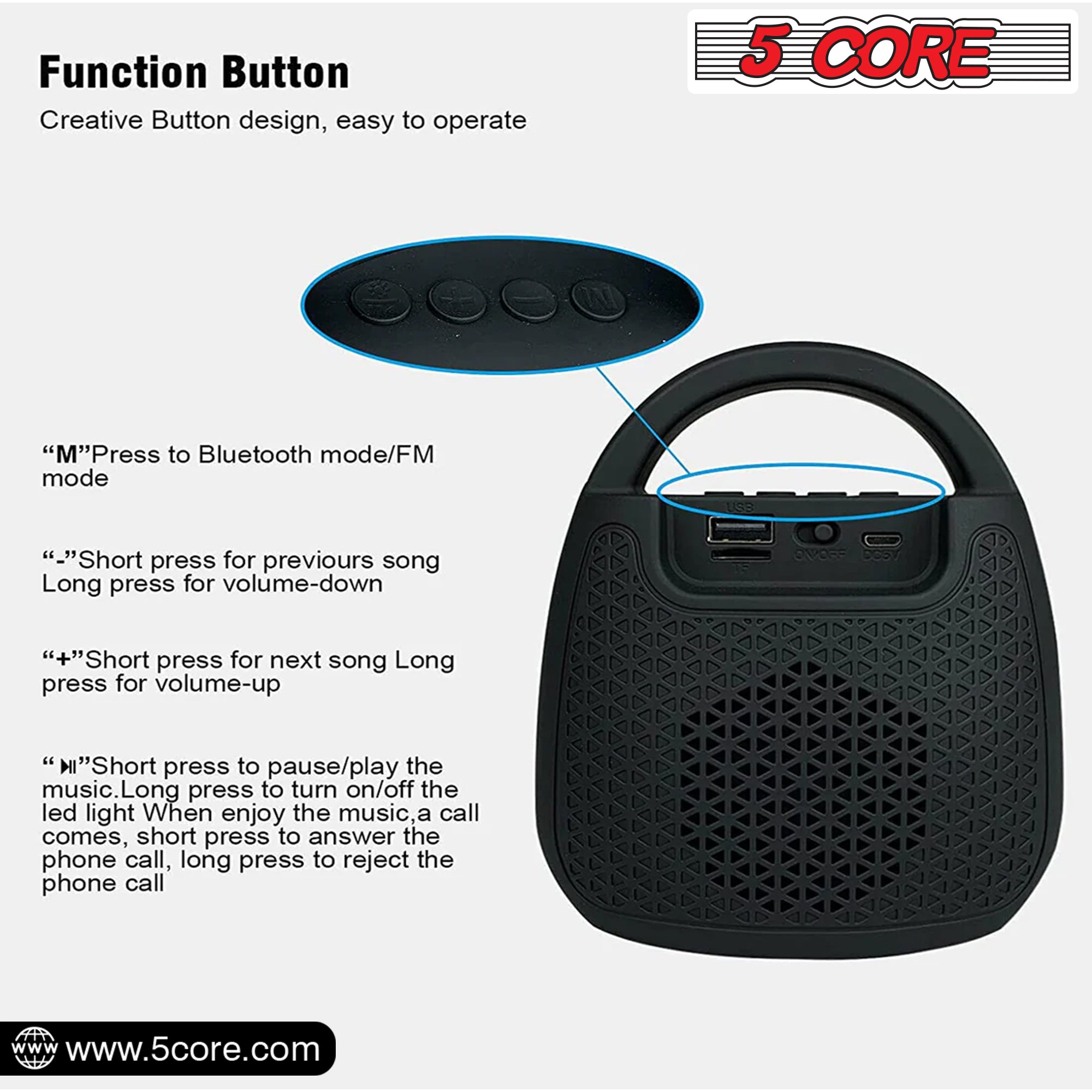 5Core Bluetooth Speaker Wireless Outdoor Rechargeable Mini Portable