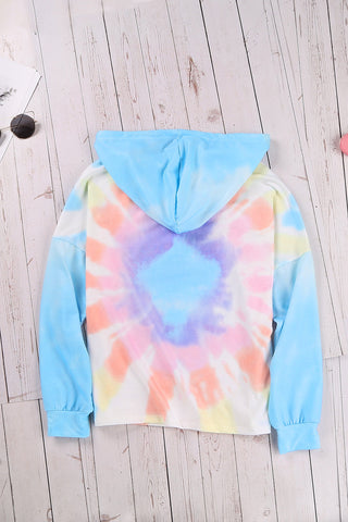 Fashion Sky Blue Colorblock The Sun Cotton Blend Tie Dye Hoodie