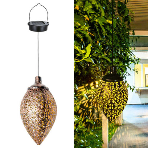 2Pcs Solar LED Hanging Lantern Lights Metal Garden Patio Decor Lights