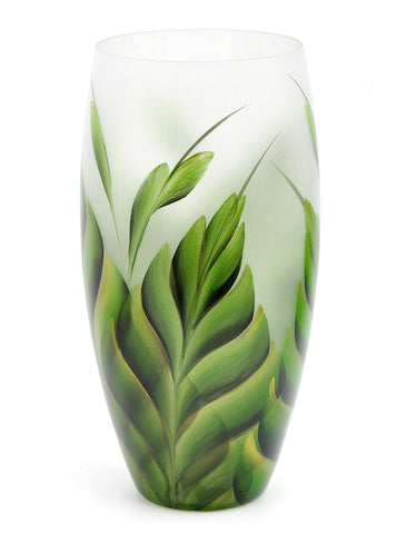 Handpainted Glass Vase for Flowers | Painted Art Glass Tropical Vase |