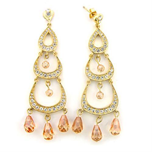 7X372 - Gold 925 Sterling Silver Earrings with AAA Grade CZ  in Champa