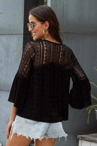 Black The Du Jour Hollow Out Crochet Blouse