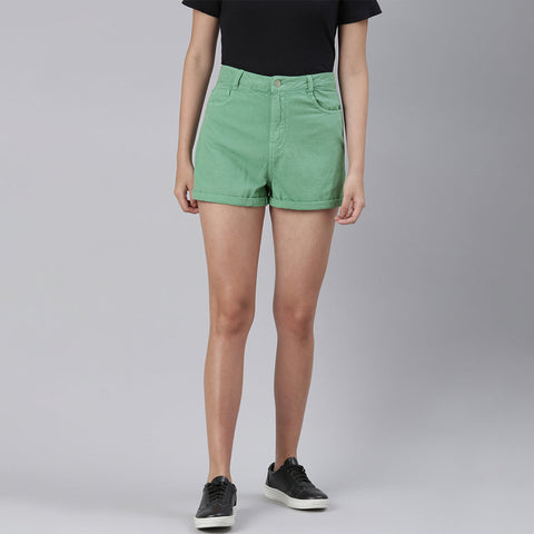 Green Basic Upturn Hem Shorts