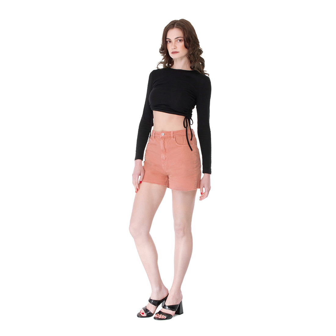 Coral Raw Hem Denim Shorts