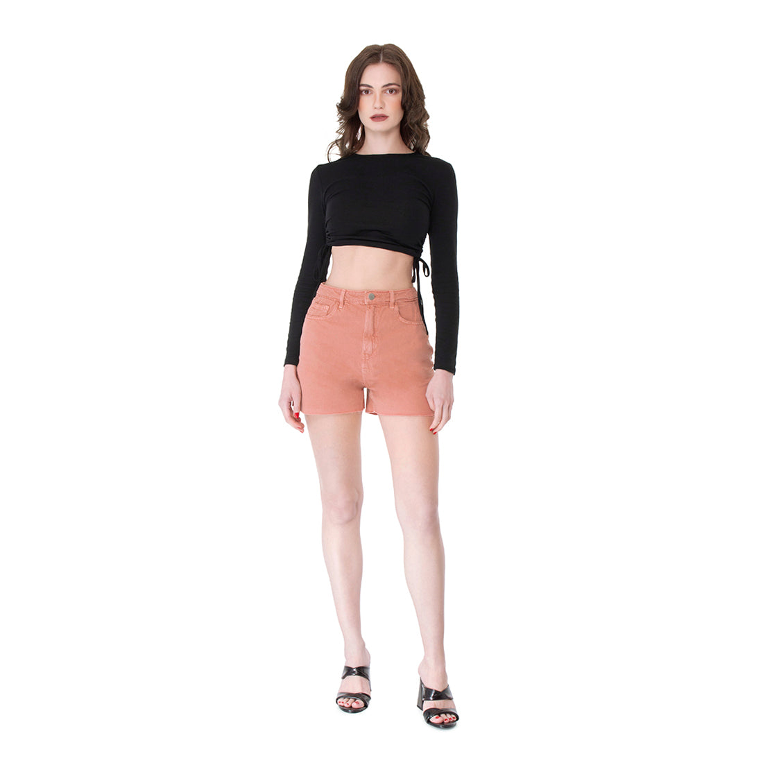 Coral Raw Hem Denim Shorts