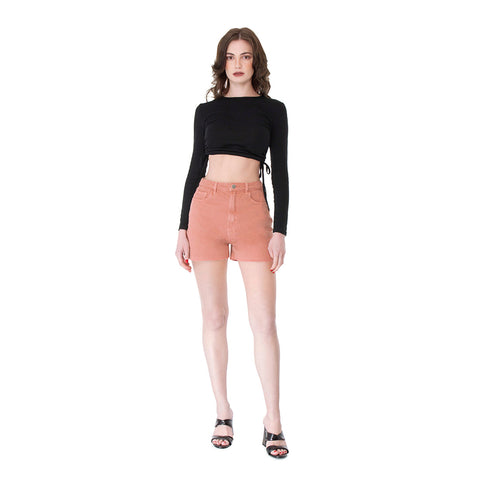 Coral Raw Hem Denim Shorts