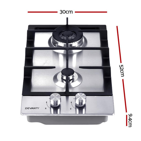 Devanti Gas Cooktop 30cm Gas Stove Cooker 2 Burner Cook Top Konbs NG