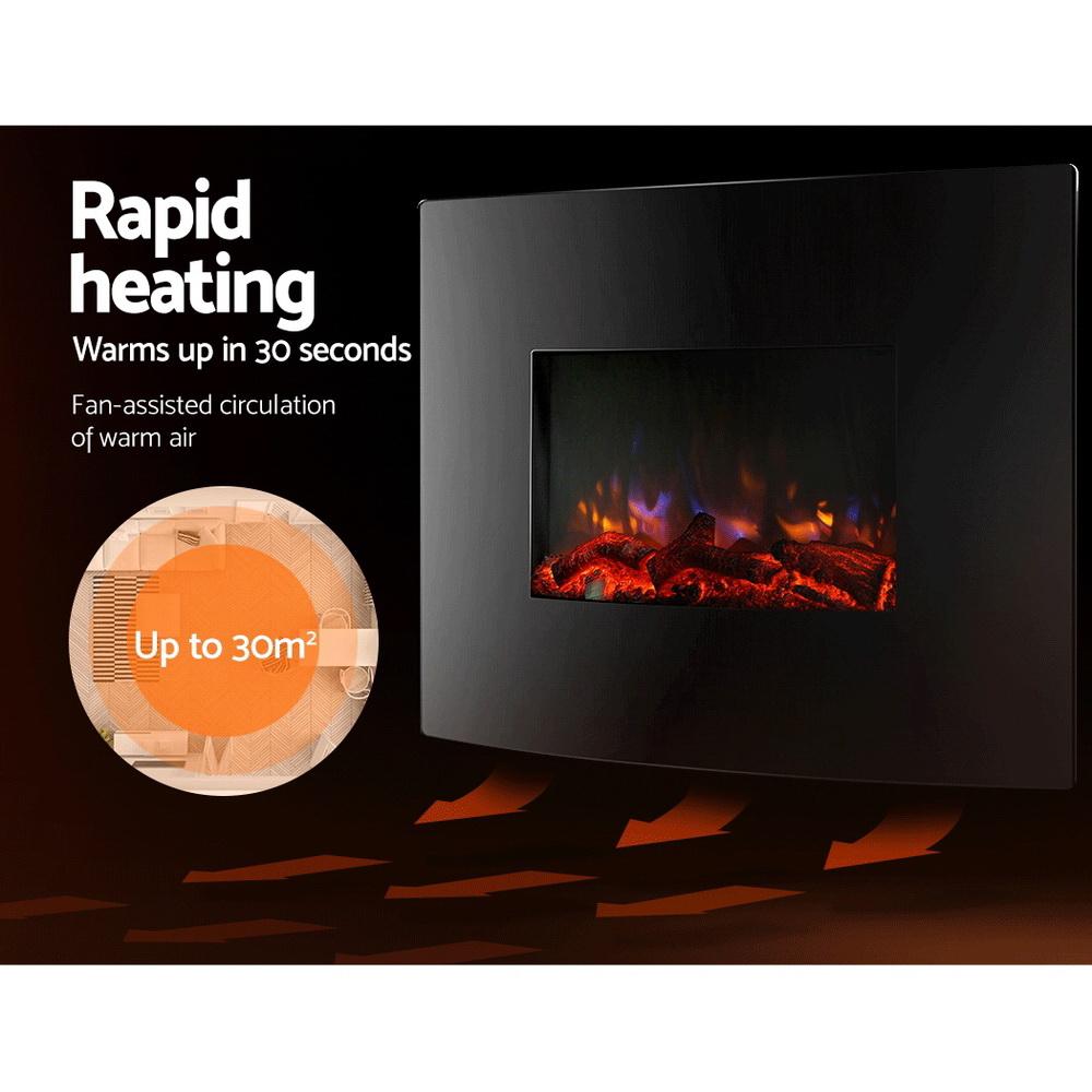 Devanti 2000W Wall Mounted Electric Fireplace Fire Log Wood Heater