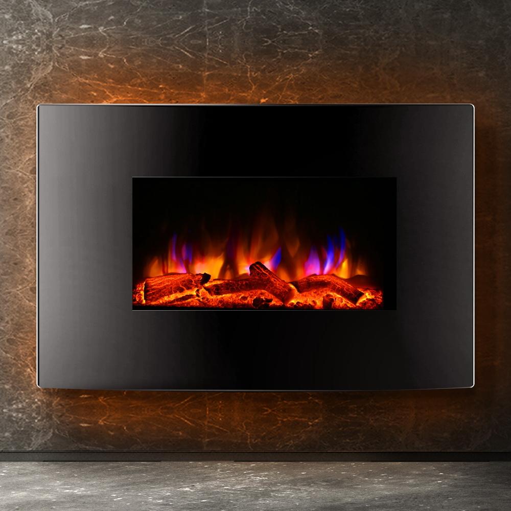 Devanti 2000W Wall Mounted Electric Fireplace Fire Log Wood Heater