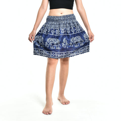 Bohotusk Blue Amboseli Elephant Print Short Skirt SM to LXL