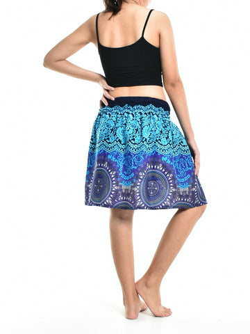 Bohotusk Blue Sun Glow Print Short Skirt SM to LXL