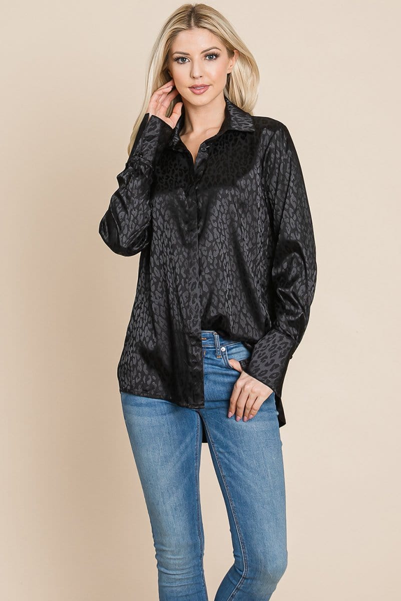 Casual Animal Print Satin Button up Shirts Blouse