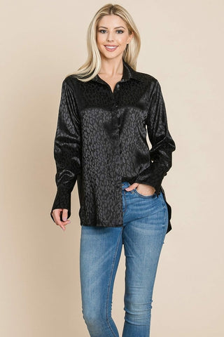 Casual Animal Print Satin Button up Shirts Blouse