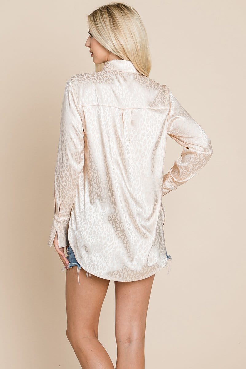 Casual Animal Print Satin Button up Shirts Blouse