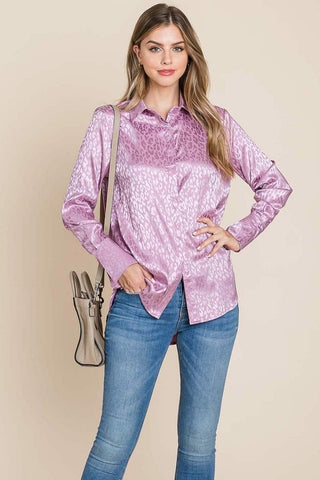 Casual Animal Print Satin Button up Shirts Blouse