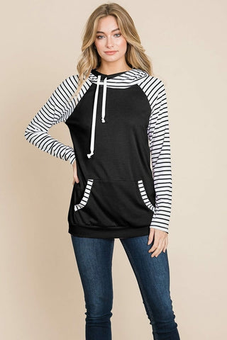 Color Block Striped Double Hoodie Sweatshirts