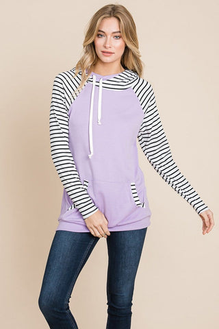 Color Block Striped Double Hoodie Sweatshirts