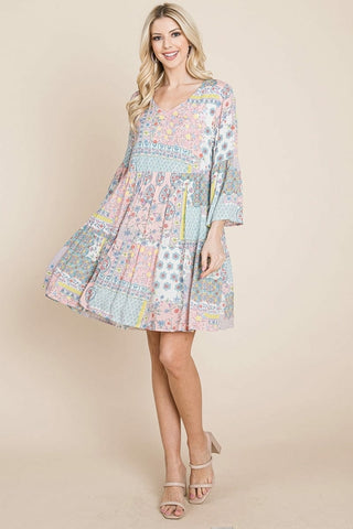 3/4 Sleeve Pleated Floral Flowy Boho swing dresses