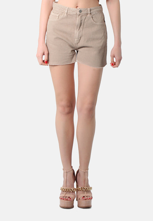 Beige Raw Hem Denim Shorts