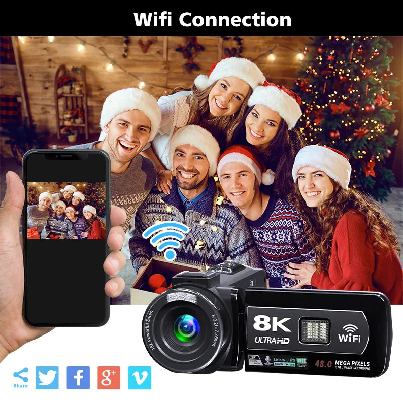 8K Video Camera 60fps/64MP 3 Inch LCD Touch Screen 18x Digital Zoom