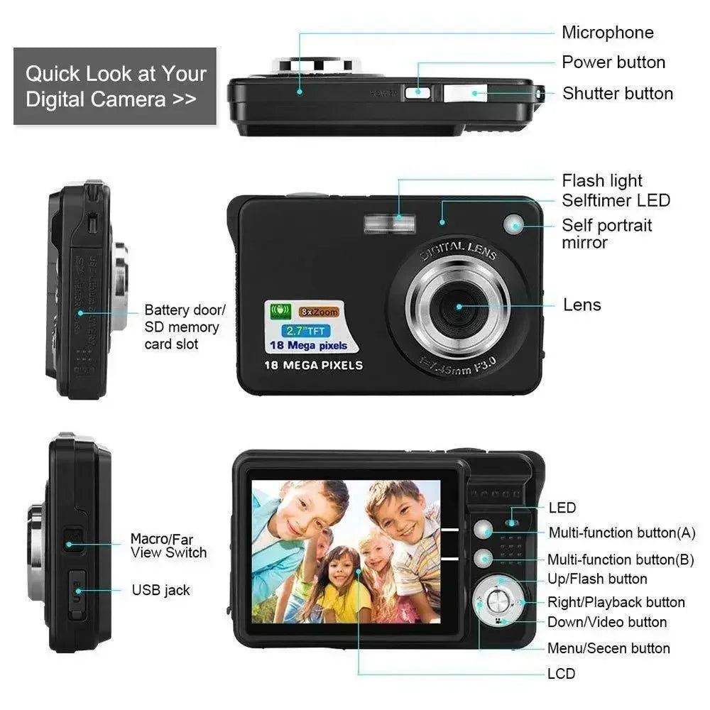 18 Mega Pixels LCD Rechargeable HD Digital Camera CCD Video Camera